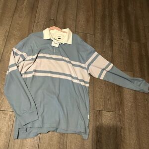 American Eagle Outfitters Light Blue and White Polo Shirt